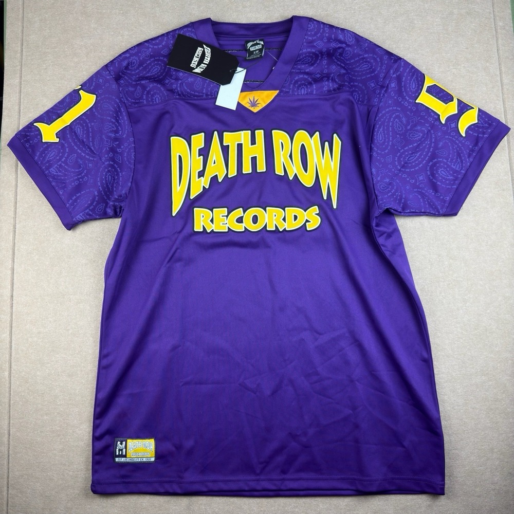 Death Row Records Jersey Mens L Purple Gold Paisley 91 Rap Hip Hop‎ Shirt NWT